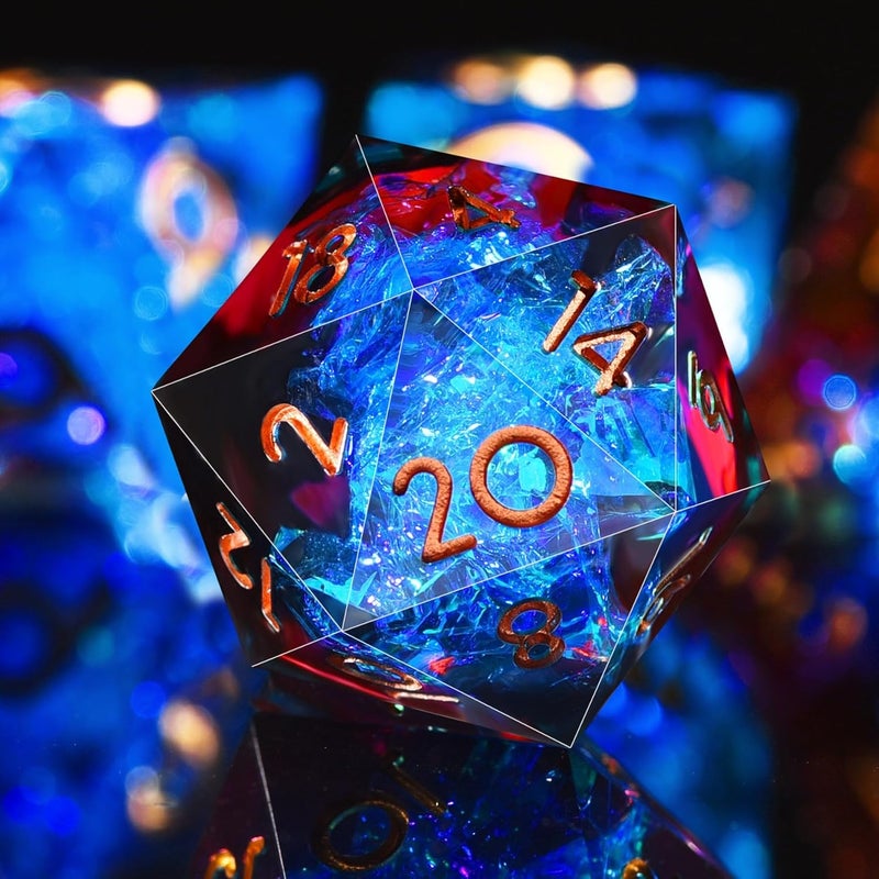 AUSTOR 7-Die DND Dice Set Handmade Sharp Edge Polyhedral Dice for Dungeons and Dragons RPG MTG Table Games（Flame Red & Ice Blue） - Image 4